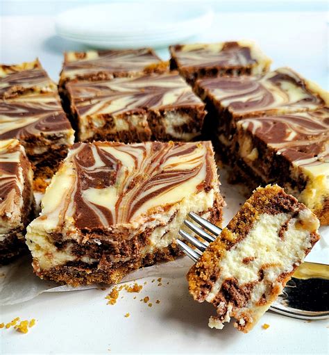 Chocolate-Vanilla Marble Cheesecake Bars - Jessie Bakes Treats