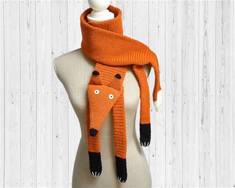 Crochet Fox Scarf Eco Friendly Faux Taxidermy Chunky Shawl | Etsy