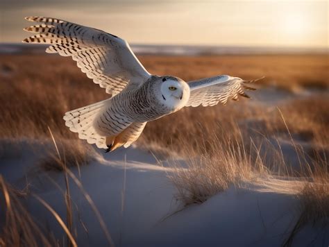 Premium AI Image | Flight of the Snowy Owl across the Arctic Tundra