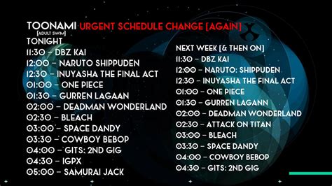 Toonami - Schedule Changes [Effective Tonight] by JPReckless2444 on DeviantArt