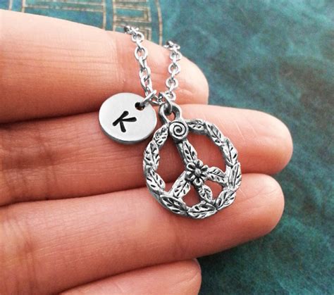 Peace Sign Necklace SMALL Peace Sign Jewelry Personalized | Etsy