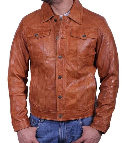 Men's Casual Tan Brown Leather Jacket | Shirt Collar Jacket - Jackets ...