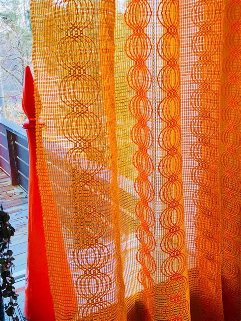 Vintage Curtains in Orange and Yellow Pattern. Retro Net | Etsy Sweden | Vintage curtains, Retro ...