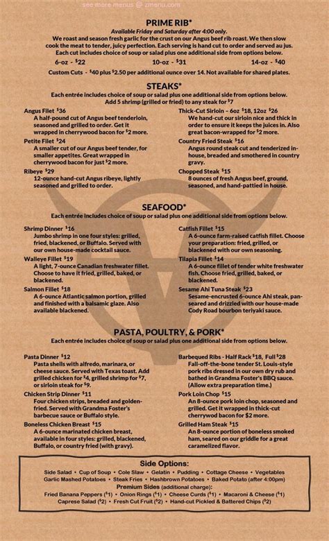 Menu at Victoria Station steakhouse, Harlan