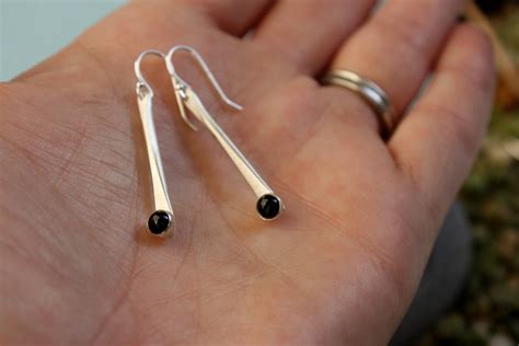 Onyx Sterling Silver Earrings. Long Dangle Earrings. Black - Etsy