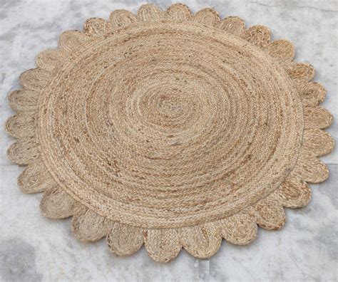 Jute Round Scalloped Rugs 4x4 feet Bohemian Living Room Rug | Etsy