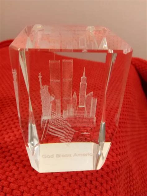 3D LASER ETCHED Glass New York City Skyline with Twin Towers Paperweight $16.00 - PicClick