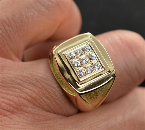 $2,499 Retail 0.28 Carat t.w. Diamond Mens Ring 18K Yellow Gold 17.6 ...