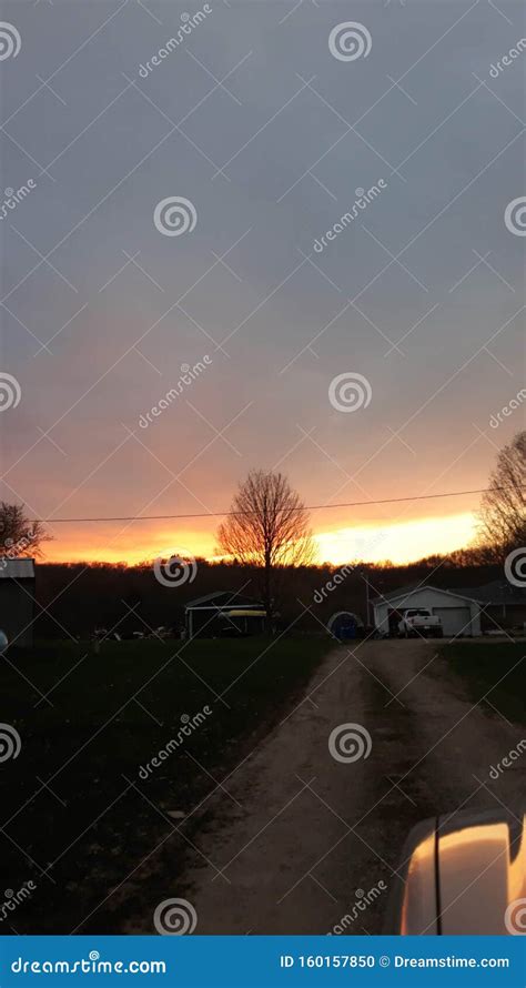 Beautiful Country Sunset with Tree Silhouette Stock Photo - Image of beautiful, silhouette ...