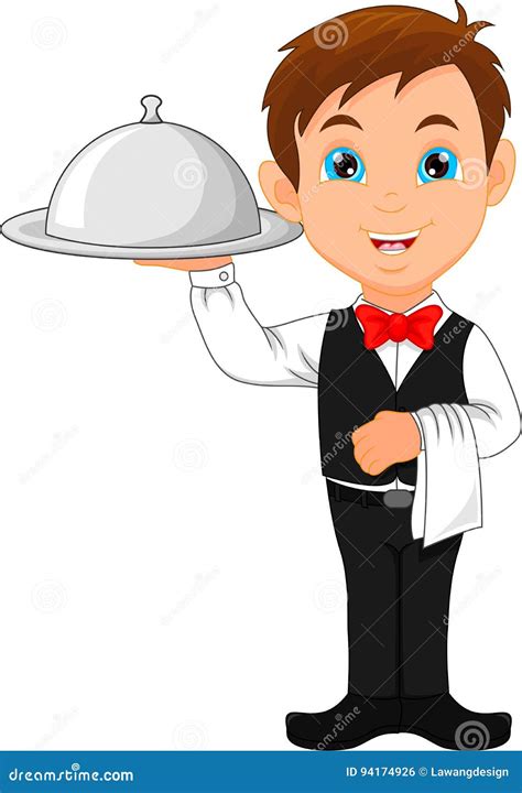 Cartoon Waitress Boy and a Plate Set Stock Vector - Illustration of kitchen, menu: 94174926