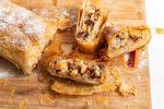 Apple strudel with phyllo dough and golden raisins