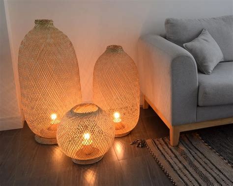 Freestanding Bamboo Floor Lamp Handmade Wooden Light Thai - Etsy UK in ...