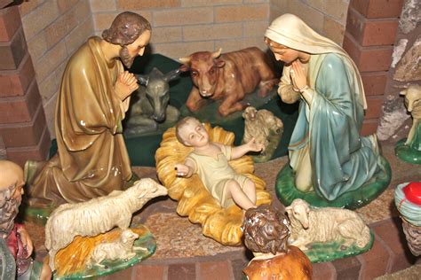 I obtained this beautiful plaster of paris nativity set from my Catholic Church in 1966... 18 ...