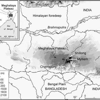 Location of the Meghalaya Plateau in northeast India. | Download ...