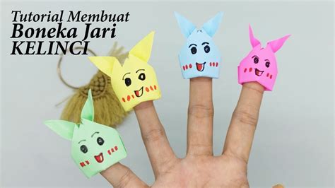 Simpel cara membuat boneka jari dari kertas origami diy bunny finger puppet - YouTube