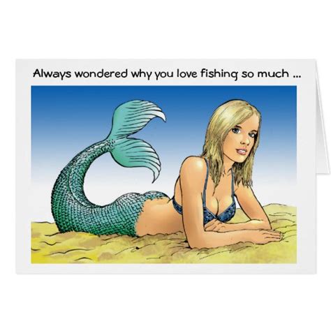 Mermaid in Funny Fishing Birthday Greeting Card | Zazzle