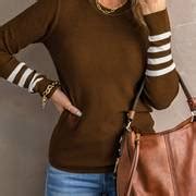 Women's Sweater Striped Sleeve Plain Knit Sweater - Temu