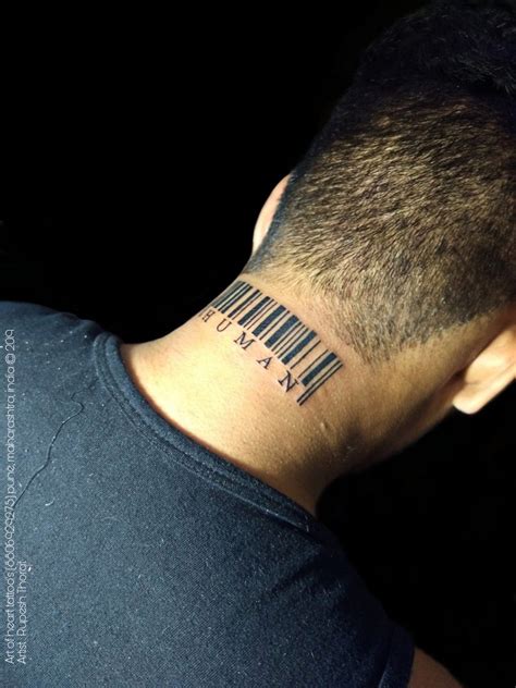 Barcode tattoo in neck | by : Rupesh Thorat / Art of heart tattoos | Barcode tattoo, Back of ...