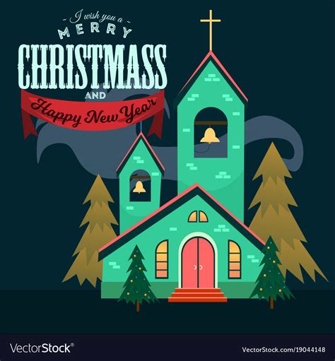 Merry christmas and happy new year card church Vector Image