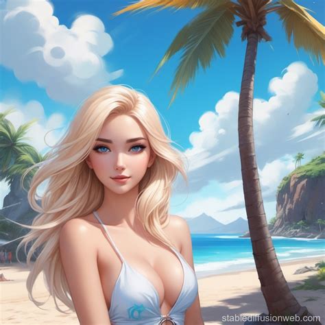 Anime-style Beach Portrait with Palm Tree | Stable Diffusion Online