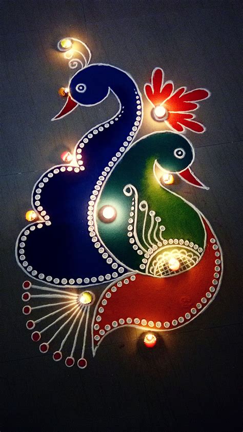 Creative Peacock Rangoli Design | Rangoli designs simple diwali, Small rangoli design, Free hand ...