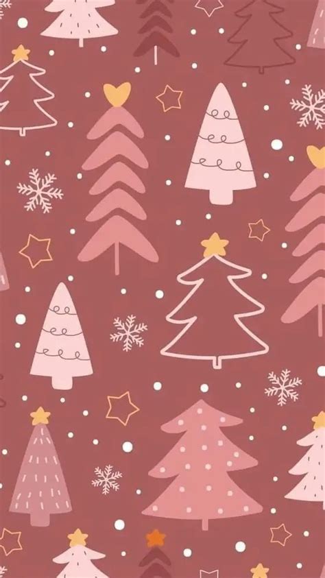 christmas trees and snowflakes on a pink background