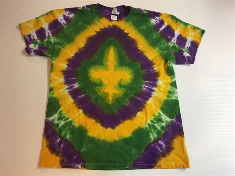 Purple Green and Gold Mardi Gras Fleur de Lis Tie Dyed Tee size large