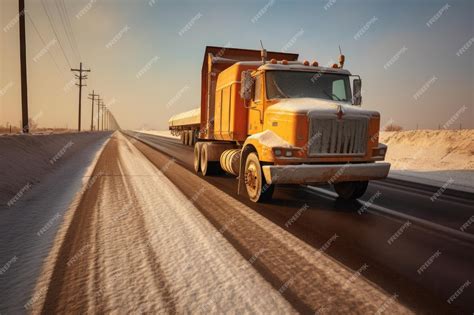 Premium AI Image | Salt spreader truck on a freezing highway created with generative ai