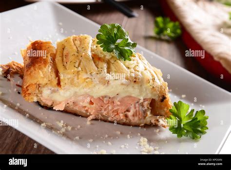 Pie with salmon Stock Photo - Alamy