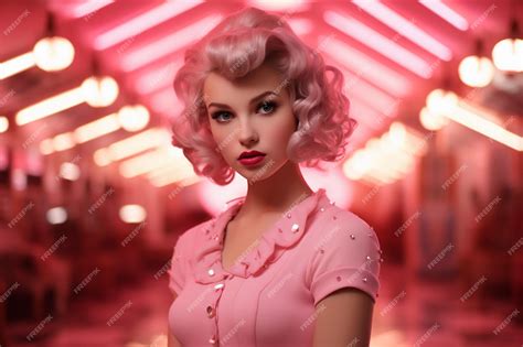 Premium AI Image | Pink retro girl vintage wallpaper