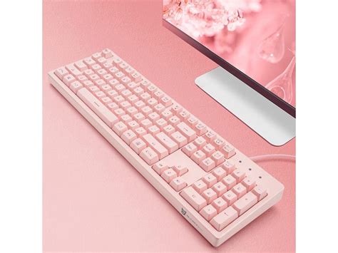 Pink Keyboard with 7-Color LED Backlit, 104 Keys Quiet Silent Light Up ...