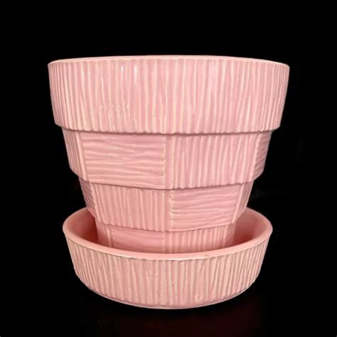 VINTAGE 1950S PINK Mccoy Pottery Planter Mid Century Basketweave Ceramic Rare $42.55 - PicClick