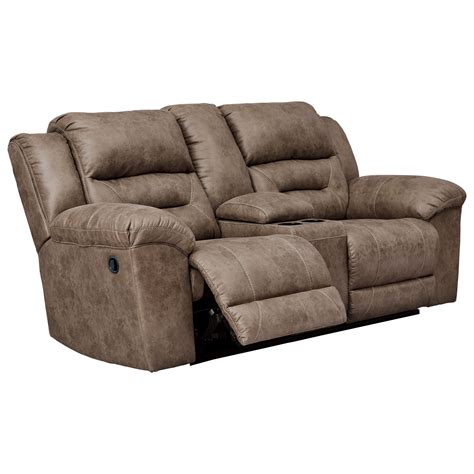 Signature Design by Ashley Stoneland Faux Leather Double Reclining Loveseat w/ Console | Royal ...