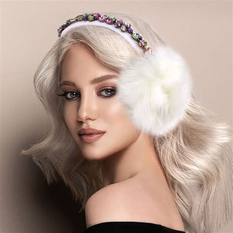 FUR FOLDABLE EARMUFFS WITH STONE CLUSTER - WHITE | Shop - Nikus Jewelry ...