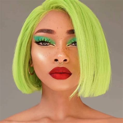 Gamay Hair Synthetic Lace Front Wigs Dark Root Green Bob Lace Front Wigs for Black Women # ...