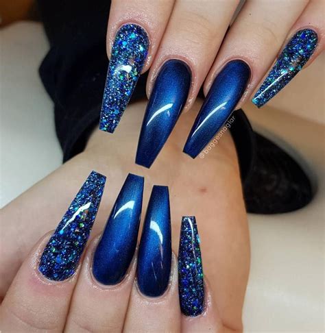 Long Royal Blue Acrylic Nails With Diamonds - pic-ola