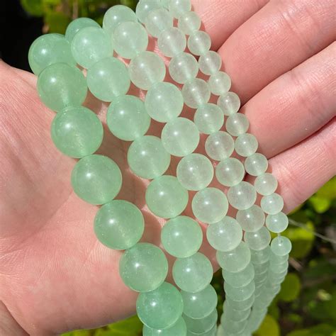 Light Green Jade Beads | Round Natural Gemstone Beads | Sold by 15 Inch ...