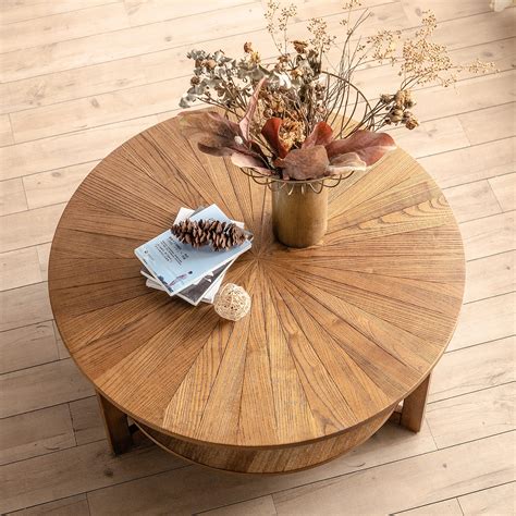 Gexpusm Round Coffee Table, Wood Coffee Tables for Living Room, Natural ...