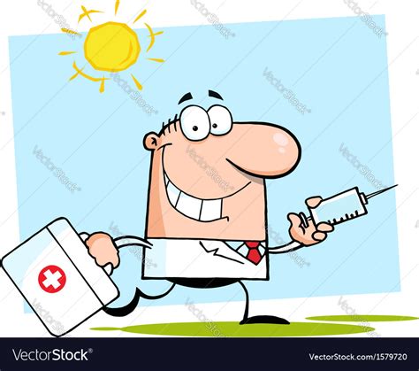 Doctor with needle cartoon Royalty Free Vector Image