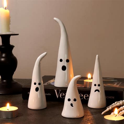 Ceramic Ghost Halloween Decorations Indoor: 4PC White Spooky Ghost ...
