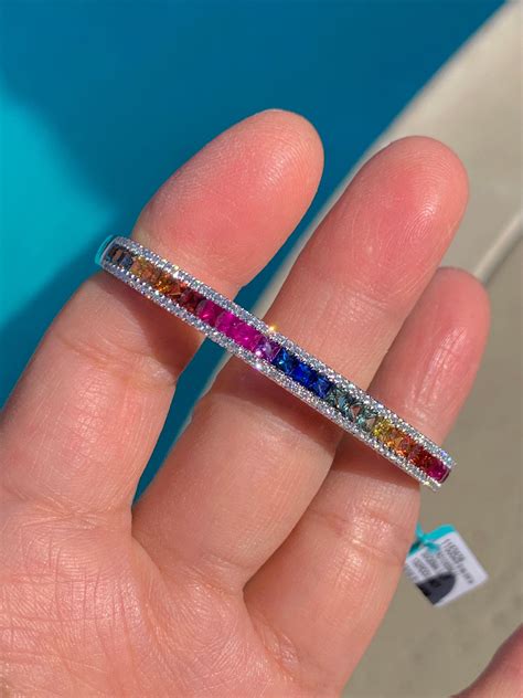 Rainbow Sapphire Bracelet Fancy Color Sapphire Bangle 18K | Etsy