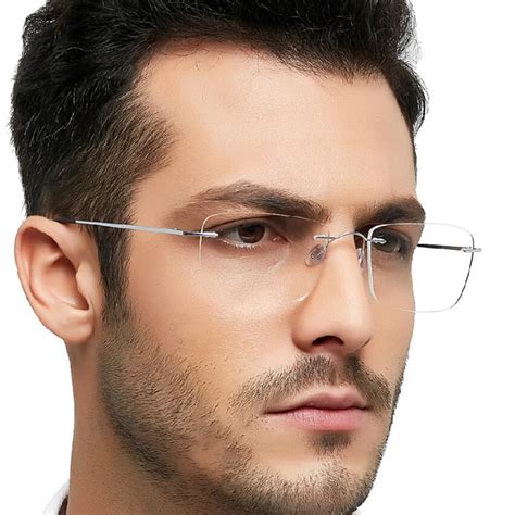 Titanium Men's Rimless Glasses Frame Women Transparent Eyeglasses Optical Myopia Business Clear ...