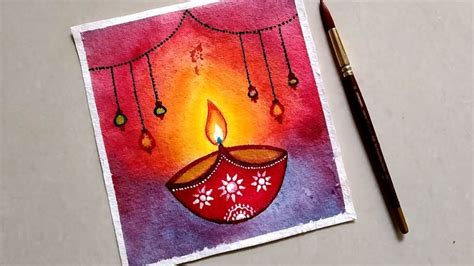 How to draw Diwali Diya painting for kids | watercolor Diya Painting |wa... in 2020 | Diwali ...