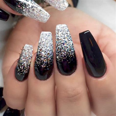 Black And Silver Glitter Acrylic Nails - Put glitter nail polish on the ...