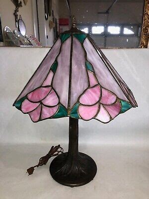 Tiffany Style Stained Glass Lamp Pink Tulips Shade 23" Pink Green Purple | eBay