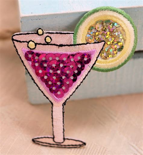 Applique Martini Glass - Cosmopolitan - Sequins - Embroidered - New - Iron On - Sew On - Patch ...