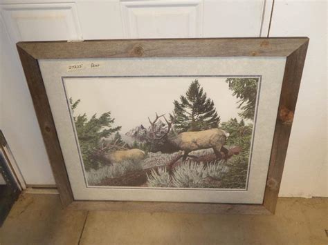 Lot # 222 - Rustic Wooden Framed Print of Two Elks by Terry Maddox - NorCal Online Estate ...