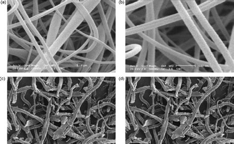 SEM images of nitrocellulose fibers. (a) nano-fibers sample (x 1.5x10 4... | Download Scientific ...