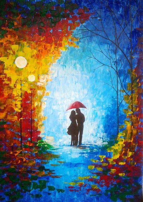 Original Painting Couple With Umbrella by GargoviArtGallery, $185.00: | Umbrella painting ...