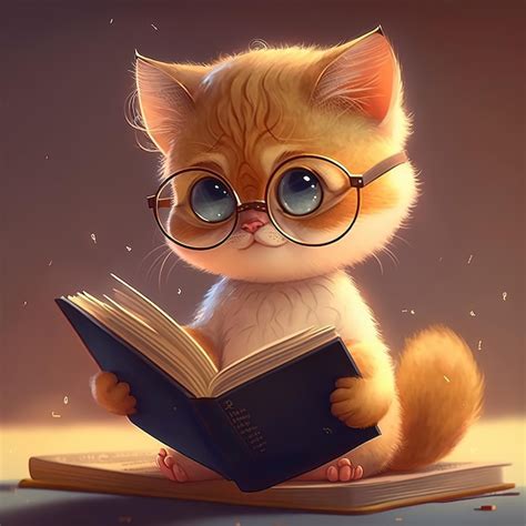 Premium Photo | A cat with glasses reading a book.